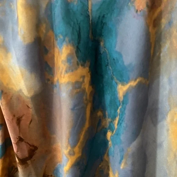 Micas Marble Print Satin Slip Dress Blue Brown Cowl Neck Midi Size M - Picture 6 of 13